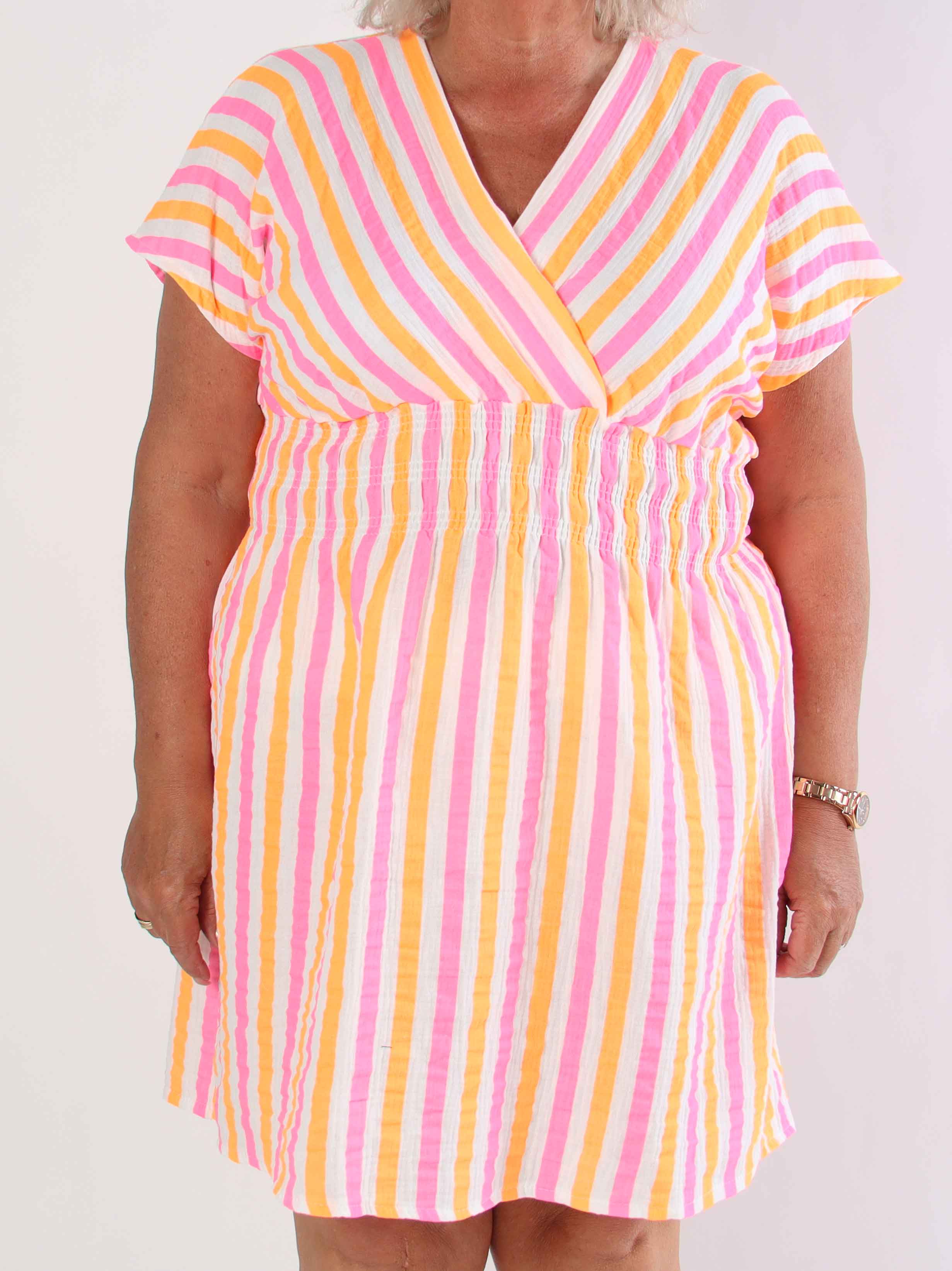 Eris - Sød stribet kjole i bomuld med smock